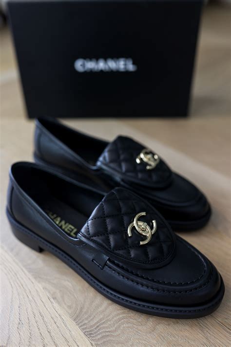 chanel loafer black patent|Chanel lambskin loafers.